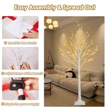 2-Pack 4FT Lighted Birch Tree (Higher Size & Floor Standing), Birch Christmas Tree for Indoor & Outdoor, Warm White 96 LED Birch Tree Lights for Outdoor Christmas Decorations Indoor Home Thanksgiving