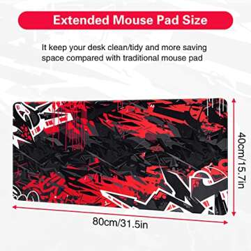 Canjoy Gaming Mouse Pad, Extended Mouse Pad 31.5x15.7inch XXL Large Big Computer Keyboard Mouse Mat Desk Pad with Non-Slip Base and Stitched Edge for Home Office Gaming Work (Black Red)