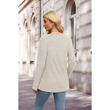 XIEERDUO Tunics or Tops to Wear with Leggings Long Sleeve Shirts for Women Henley Sweater Winter Clothes Beige S