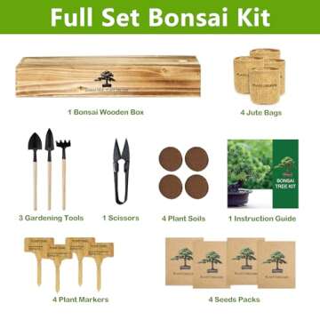 Bonsai Tree Kit - 4 Seed Starter Kit with Tools & Planters