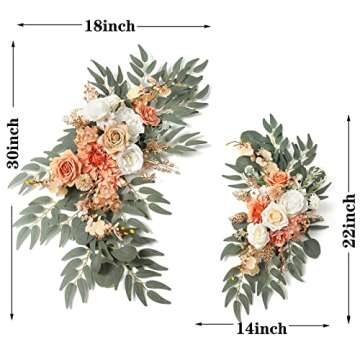 Serra Flora Wedding Arch Flowers Swags Kit (Pack of 2) for DIY Artificial Peony Greenery Arrangements Party Welcome Ceremony Sign and Reception Backdrop Floral Decoration (White Orange)