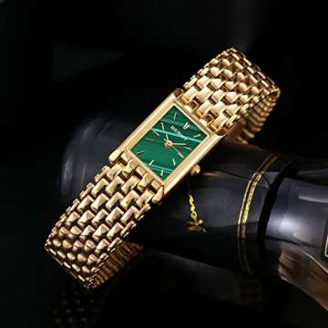 BERNY Gold Watches for Women Ladies Wrist Quartz Watches Stainless Steel Band Womens Gold Watch Luxury Casual Fashion Bracelet (Green Dial)