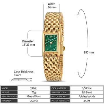 BERNY Gold Watches for Women Ladies Wrist Quartz Watches Stainless Steel Band Womens Gold Watch Luxury Casual Fashion Bracelet (Green Dial)