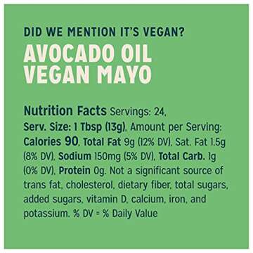 Sir Kensington's Vegan Mayo Avocado Oil Keto Diet Certified Gluten Free Certified Vegan Soy Free Non- GMO Project Verified Shelf-Stable 12 oz