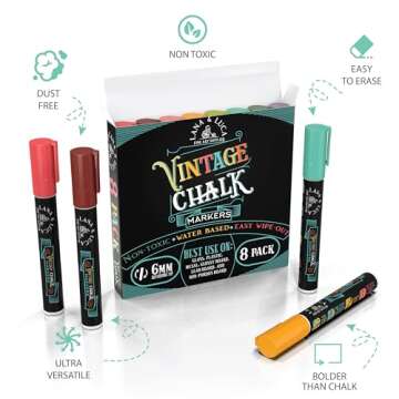 LANA & LUCA Liquid Chalk Markers - Wet Erase Marker Pens - for Chalkboards Signs, Windows, Blackboard, Glass - 6mm Reversible Tip (8 Pack) - Vintage Colors Multicolor