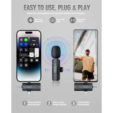 PQRQP 3 in 1 Wireless Microphone for iPhone, Android, Camera, USB-C Microphone, Wireless Lavalier Microphone, Mini Microphone, Noise Canceling Lapel Mic for Interview Video Podcast Vlog YouTube