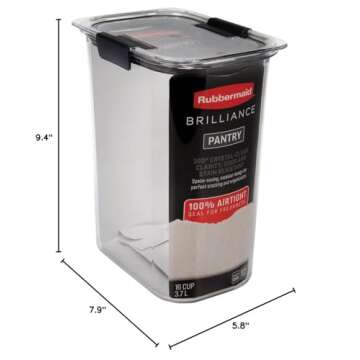 Rubbermaid Brilliance 16-Cup Airtight Food Storage Container with Lid, Clear/Grey - optimal for pantry organization, flour, sugar, and food storage