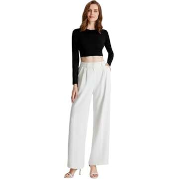 SASSY ZOEY Wide Leg Pants for Women | High Waisted Trousers with Pockets | Comfortable Work Pants for Women | Business Casual Pants for Women | Women's Pants and Sizes White Summer