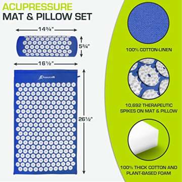 ProsourceFit Acupressure Mat and Pillow Set for Back/Neck Pain Relief and Muscle Relaxation, Blue