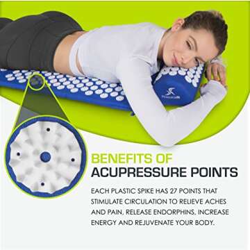 ProsourceFit Acupressure Mat and Pillow Set for Back/Neck Pain Relief and Muscle Relaxation, Blue