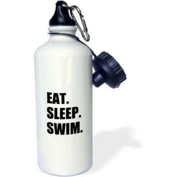 3dRose Eat Sleep Swimming Enthusiast-Swimmer Passion-Black Text Sports Water Bottle, 21oz, Multicolored