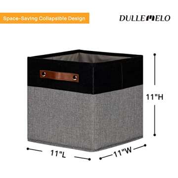 DULLEMELO 11x11 Storage Cubes, Collapsible Sturdy Cube Storage Bins with Handles for Organizing,Fabric Storage Cubes Baskets for Shelves Nursery Closet Home Organization and Storage (Black&Grey)