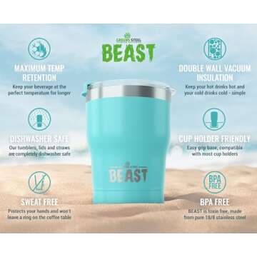 Beast 10 oz Tumbler Stainless Steel Vacuum Insulated Coffee Ice Cup Double Wall Travel Flask (Aquamarine Blue)