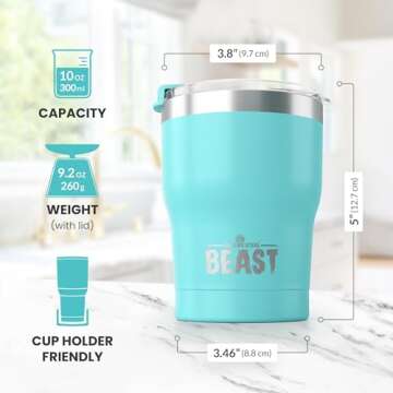 Beast 10 oz Tumbler Stainless Steel Vacuum Insulated Coffee Ice Cup Double Wall Travel Flask (Aquamarine Blue)