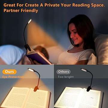 Rechargeable Book Light for Reading in Bed, LED Reading Lights for Books in Bed, Eye Care Reading Light with 3 Color, Book Reading Light Clip on, up to 60 Hours Lighting Lightweight Booklight 1-Black