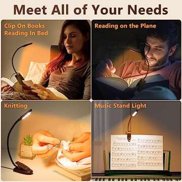 Rechargeable Book Light for Reading in Bed, LED Reading Lights for Books in Bed, Eye Care Reading Light with 3 Color, Book Reading Light Clip on, up to 60 Hours Lighting Lightweight Booklight 1-Black