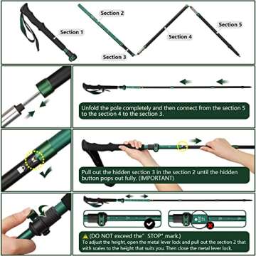 TheFitLife Collapsible Trekking Poles for Hiking – Lightweight Folding Walking Sticks for Men and Women with Extra-Long Foam Handle and Metal Flip Lock