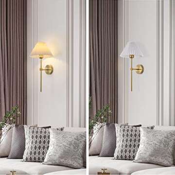 KELUOLY Wall Sconces Sets of 2 White Fabric lampshade Gold Wall Lamp Column Bracket Wall Lighting Bathroom Dresser Hardwired lamp Applicable to Living Room Bedroom Dining Room