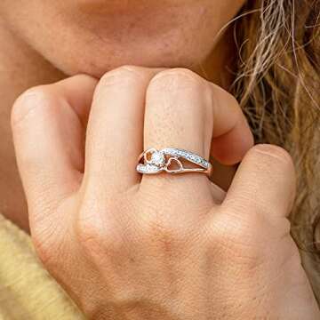 Diamond Promise Ring Heart set Sterling Silver and 10k Rose Gold 1/10 cttw HI Color, I2-I3 Clarity1/10 cttw HI Color, I2-I3 Clarity - Size 8