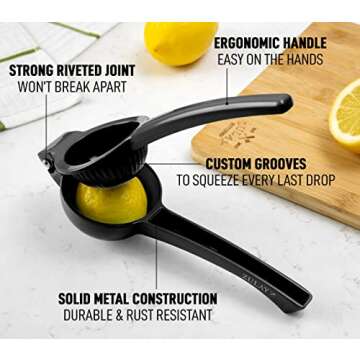 Zulay Premium Quality Metal Lemon Squeezer, Citrus Juicer, Manual Press for Extracting the Most Juice Possible - Black