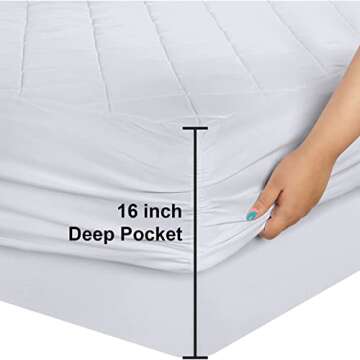 Utopia Bedding Quilted Fitted Mattress Pad (Queen), Elastic Fitted Mattress Protector, Mattress Cover Stretches up to 16 Inches Deep, Machine Washable Mattress Topper (White)