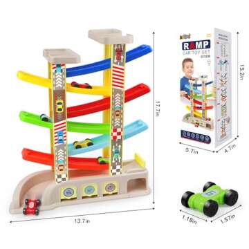 Montessori Toys for 2 3 Year Old Boys Toddlers, Car Ramp Toys with 6 Cars & Race Tracks, Garages and Parking Lots, Ramp Racer Toy Gift for Boys Girls Age 18 Months and Up, Multicolor