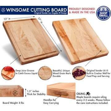 Sonder Los Angeles, Made in USA, Large Thick Maple Wood Cutting Board for Kitchen with Juice Groove, Sorting Compartment, Charcuterie Wooden Board 17x13x1.5 in (Gift Box Included) Natural