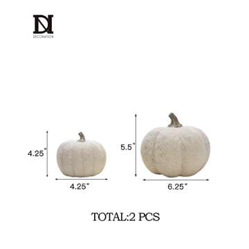 DN DECONATION White Pumpkin Decor, Fabric Pumpkin Set of 2, Pumpkins as Table Centerpiece for Fall, Halloween, Wedding Parties Decoration, Wool Pumpkins as Gift for Friends, Families