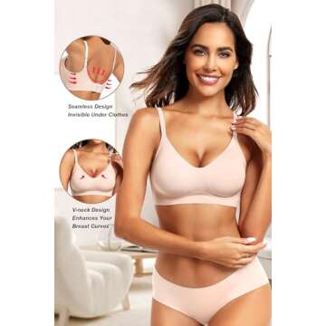 Vertvie Womens Seamless Bra No Underwire Comfort Push Up Bras Buttery Soft Wireless Bralette Full Coverage Sport Everyday Bra(Skin,Medium)