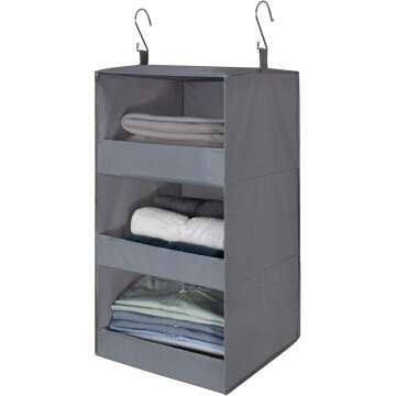 GRANNY SAYS 3-Shelf Closet Hanging Organizers, Foldable Hanging Closet Shelves, Hanging Organizers for Locker & Camper, Gray, 2-Pack