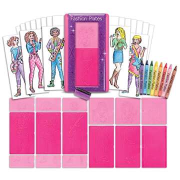 Fashion Plates Superstar – Girls Fashion, Mix-and-Match Drawing Kit, Arts and Crafts, Coloring, Art Supplies, Craft Supplies, Stencils, Crayons Included, Create Your Own Fashion Designs, Ages 6+