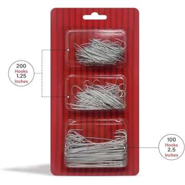 Bexter 300 Pack of Silver Ornament Hooks Christmas Tree Decorating Hooks- Metal Wire Ornament Hooks for Christmas Tree Decoration Hanging (Silver) (Happy Holidays!!)