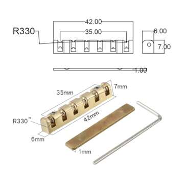 OVSAL Electric Guitar Brass Nut 42mm Height Adjustable Brass Roller Nut Guitar Nut 6 String Electric Guitar Replacement Parts