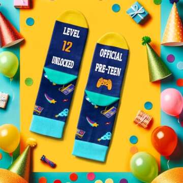 Zmart 12th Birthday Gifts for Boys - Socks for Tween Boys Girls Age 12, Presents for 12 Year Olds, 12 Yr Old Gift Ideas for Kids