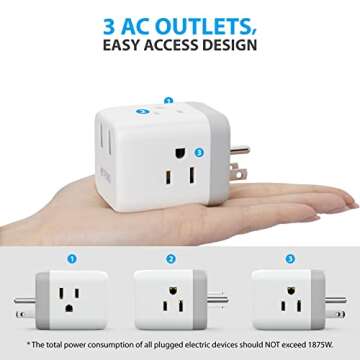 TROND Multi Plug Outlet Extender - Outlet Splitter with 3 Plug Extender, 2 USB Wall Charger, Wall Outlet Expander, Multiple Outlet Wall Plug, Non Surge Protector for Cruise Ship, Travel, Home, Office