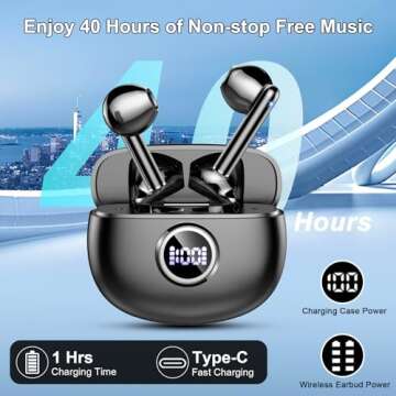 Wireless Earbuds, 2024 Bluetooth 5.3 Headphones HiFi Stereo Ear buds with ENC Noise Cancelling Mics, 40H Bluetooth Earbuds with Dual LED Display, IP7 Waterproof in Ear Earphones for Android iOS, Black