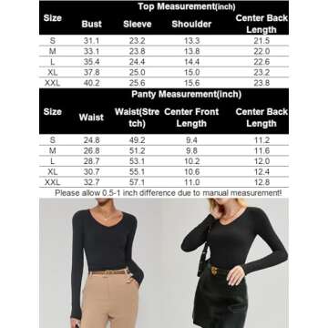 Avidlove Womens Long Sleeve Tops Double Lined Sweetheart Neck Y2k Top Thermal Fitted Basic Tee Going Out Shirts with Panties Black