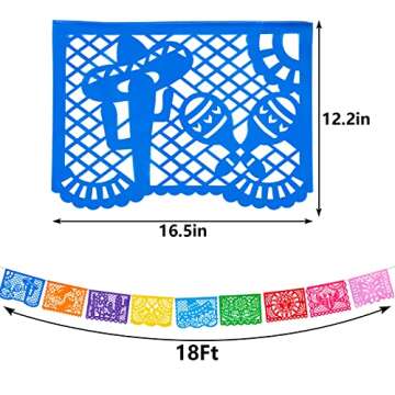 FUTUREPLUSX 18 Feet Papel Picado Banner, Mexican Party Banner Plastic Fiesta Banner Multicolor Cinco De Mayo Decorations for Mexican Party Supplies Dia De Los Muertos