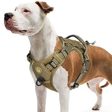 Tactical Dog Harness, No Pull Dog Harness, Adjustable Breathable MOLLE Dog Vest Harness for Medium Large Dog Reflective Military Working Dog Service Dog Harness for Outdoor Training and Walking Brown