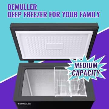 DEMULLER Chest Freezer, Small Deep 4.0 Cubic Feet Black Freezers, Compact Top Open Door Freezer with Electronic Panel, Temp Range -12 ℉ to 50 ℉, Two Storage Wire Baskets, Manual Defrost