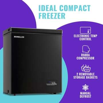 DEMULLER Chest Freezer, Small Deep 4.0 Cubic Feet Black Freezers, Compact Top Open Door Freezer with Electronic Panel, Temp Range -12 ℉ to 50 ℉, Two Storage Wire Baskets, Manual Defrost