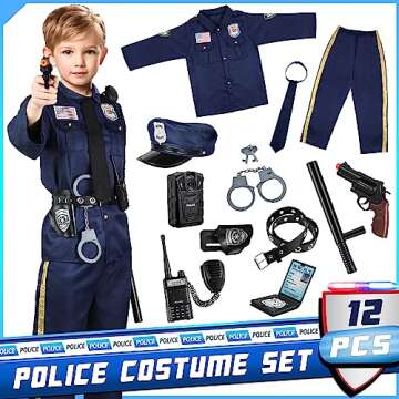 Joycover Police Officer Costume for Kids - Deluxe Police Costume for Kids with Accessories, Kids Halloween Costumes for Boys Girls, Cop Costume Role Play Kit for Halloween Career Day-S…