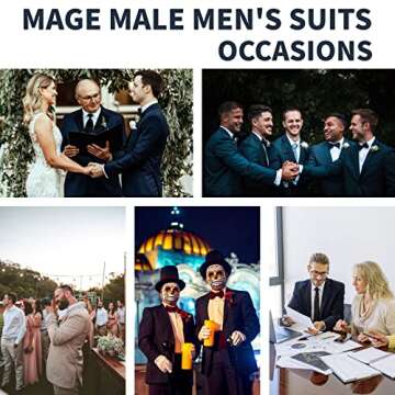 MAGE MALE Men's 2 Piece Suit One Button Slim Fit Formal Wedding Prom Tuxedo Suits Blazer Pants with Bow Tie Set