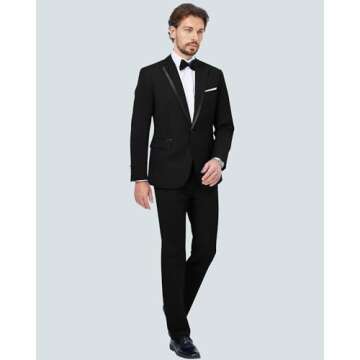 MAGE MALE Men's 2 Piece Suit One Button Slim Fit Formal Wedding Prom Tuxedo Suits Blazer Pants with Bow Tie Set