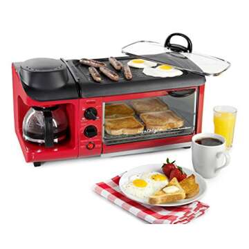 Nostalgia BSET300RETRORED 3-in-1 Family Size Breakfast Station, Red