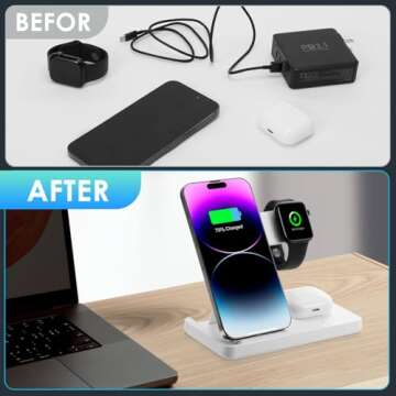 Wireless Charger, 3 in 1 Charging Station for Multi Devices, Charging Stand Dock for iPhone 8-16 Series, Apple Watch, AirPods Pro 3 2 with Adapter (White)