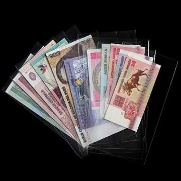 100 Pieces Dollar Bill Holder with Storage Box, Clear Paper Money Sleeves Currency Sleeves and Holder Money Collection Sleeves Bank Note Sleeves for Collector PN02