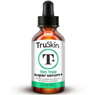 TruSkin Tea Tree Oil for Face - Acne Serum - Unclog Pores, Soothe Breakouts - Blemish Spot Treatment for Smooth, Glowing Skin - Tea Tree Oil for Skin + Salicylic Acid, Niacinamide & Retinol - 1 fl oz