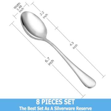 8 Piece Teaspoons Set,Food Grade 18/10 Stainless Steel Tea Spoons,Durable Small Spoons,Metal Dessert Spoon,Spoons Silverware for Home,Kitchen or Restaurant,Mirror Polished & Dishwasher Safe,6.7-Inch