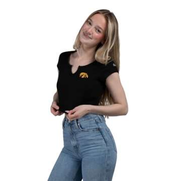 Hype & Vice Cali Tee for Women (X-Small) - University of Iowa Tailgate Top for Women, Crop Top T-Shirt, College Shirts for Game Days - Black